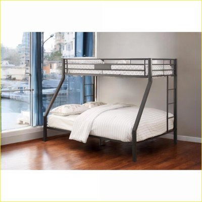 Twin XL/Queen Metal Bunk Bed Sandy Black Finish - No Box Spring Needed, Space-Saving