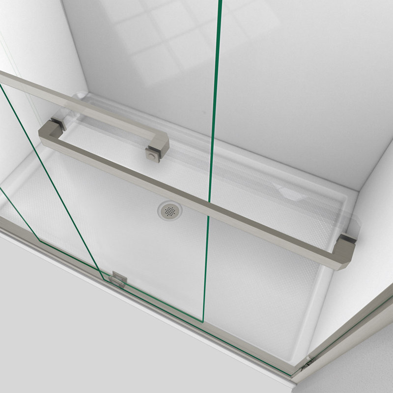Encore 48" W x 36" D x 78.75" H Semi-Frameless Sliding Shower Enclosure with Base Included, Brushed Nickel/White