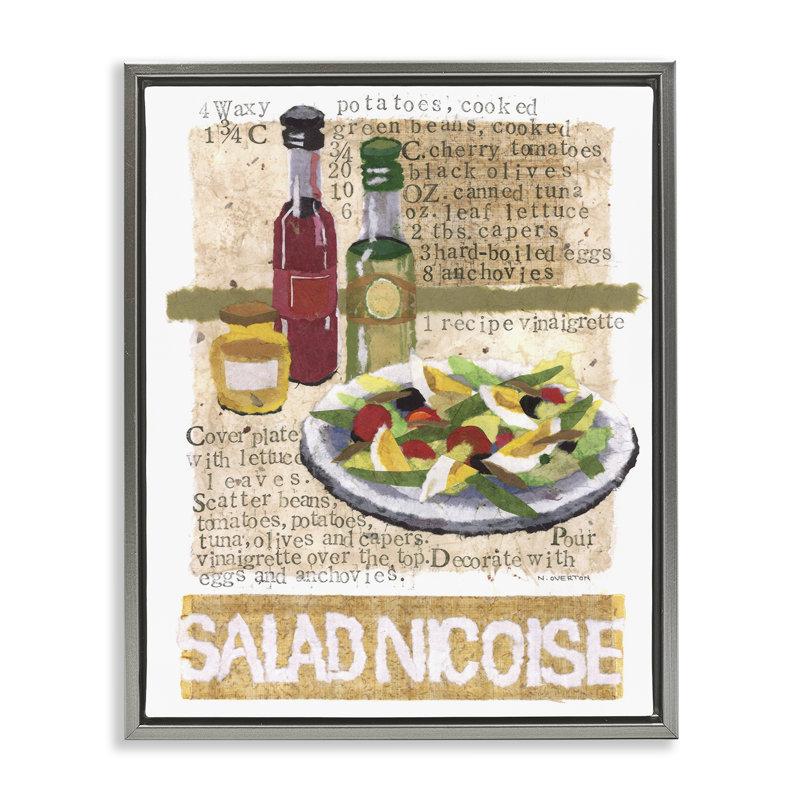 «Salad Nicoise Recipe», art mural encadré sur toile flottante par Nancy Overton, Cadre flottant gris lustré