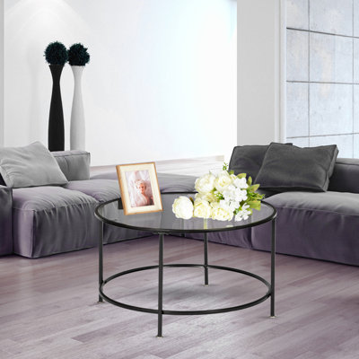 Bronc Tempered Glass Countertops Round Wrought Iron Coffee Table Black by Ebern Designs