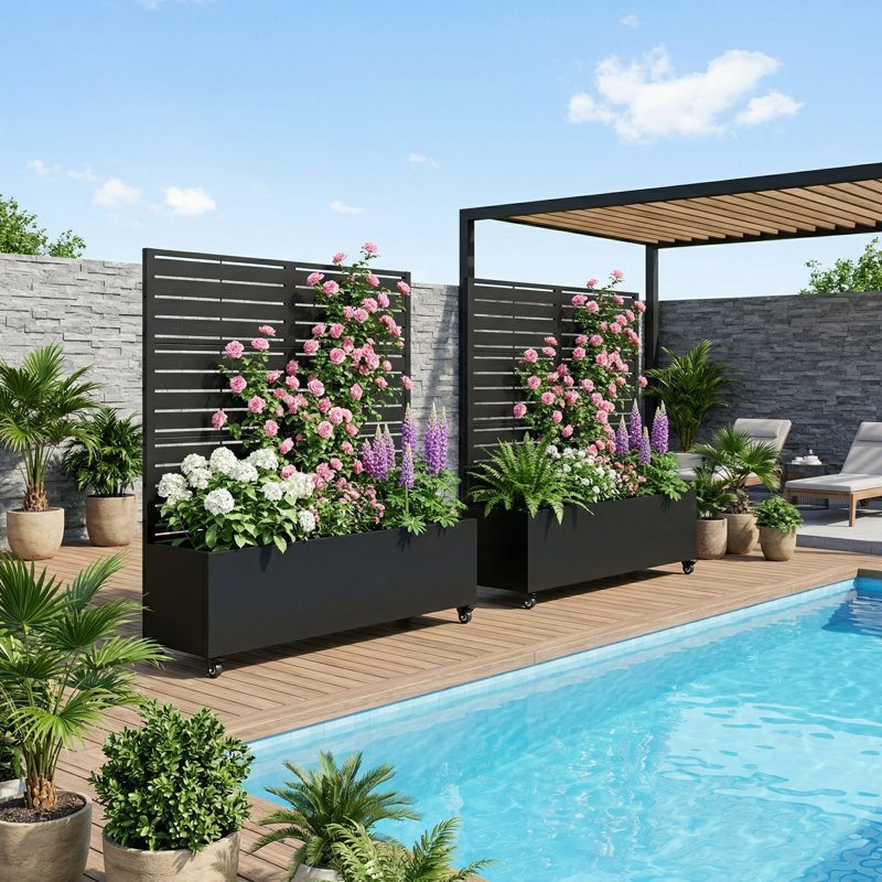 Lit de jardin extérieur surélevé en métal avec treillis