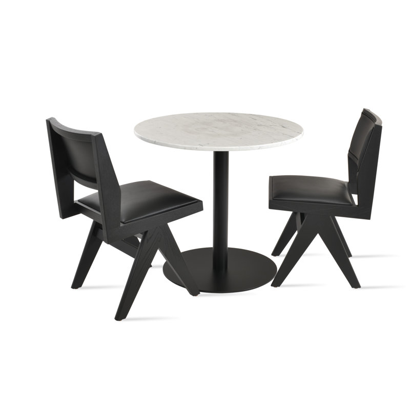 Tango White Carrera Marble Dining Table, Black, 31.5" L x 31.5" W