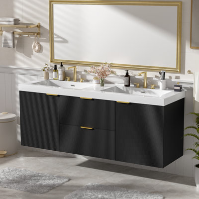 60" Wall-mounted Double Sink Bathroom Vanity