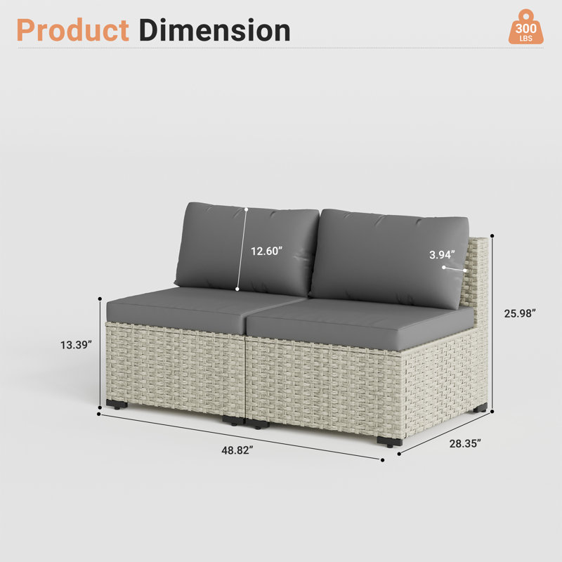 Ensemble de conversation de patio en rotin design 2 pièces avec coussins, Gris