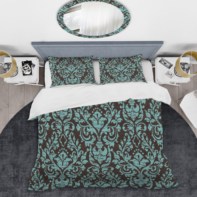 Damas vert - ensemble de housse de couette abstrait - microfibre de polyester