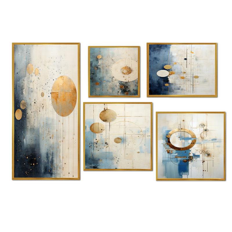 Ensemble de 5 décorations murales Melton - Astrology, Cadre flottant doré