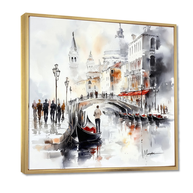 Décoration murale Venise Grand Canal II - Venise, H 16 po x l 16 po, Impression dans un cadre flottant sans passe-parto, Doré