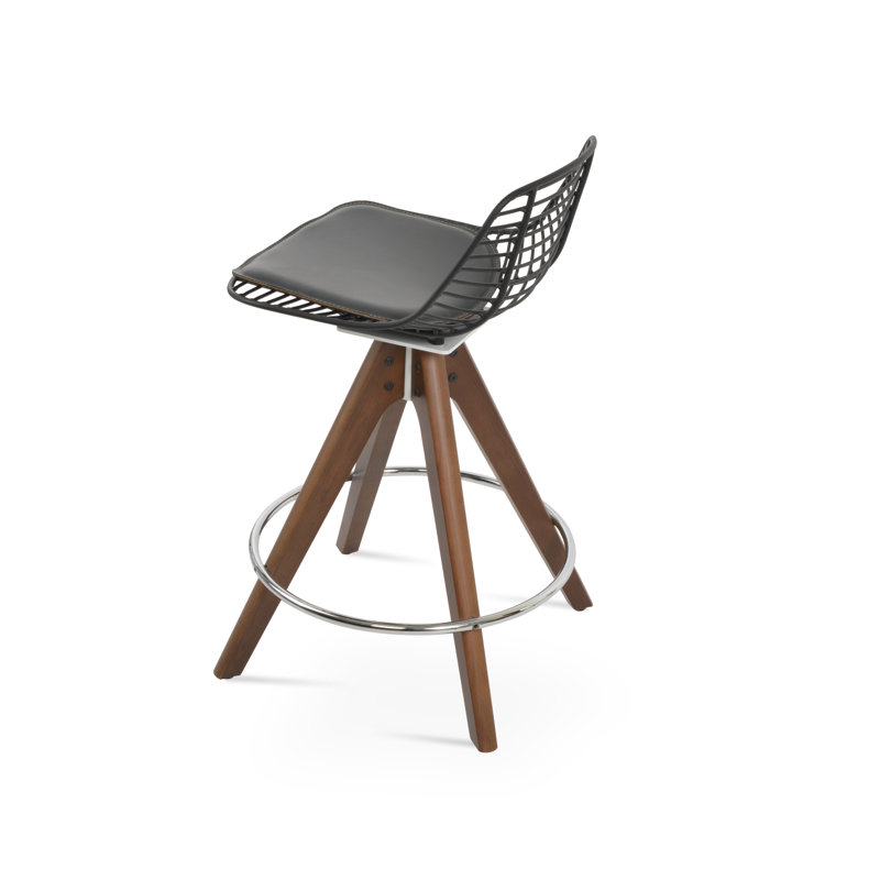 Tiger Mini Pyramid Stools, Grey, Black Frame / Walnut Base, Counter Stool (25.5" Seat Height)