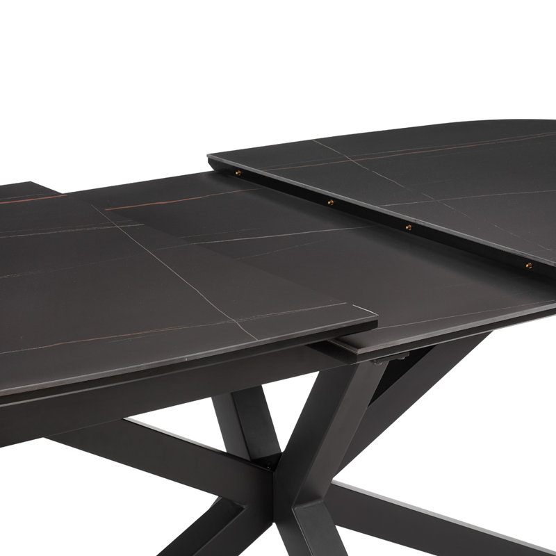 Verona Extendable Oval Metal Base Dining Table, Black