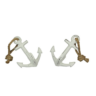 Coastal Blue Cast Iron Boat Anchor Bookends, Set of 2 Nautical Shelf Decor Sculptures — 4.5" L X 3.25" W X 4.75" H