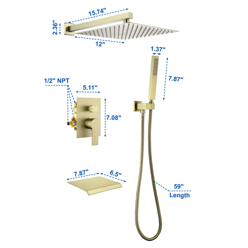 All-In-One Kit with Rough in-Valve, Brushed Gold