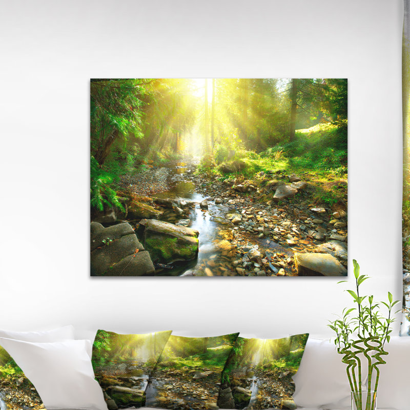 «Mountain Stream in Forest», reproduction de photo sur toile, Toile tendue, H 30 po x l 40 po x 1,5 po