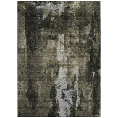 HomeRoots 3' X 5' Charcoal And Black Abstract Washable Indoor Outdoor Area Rug