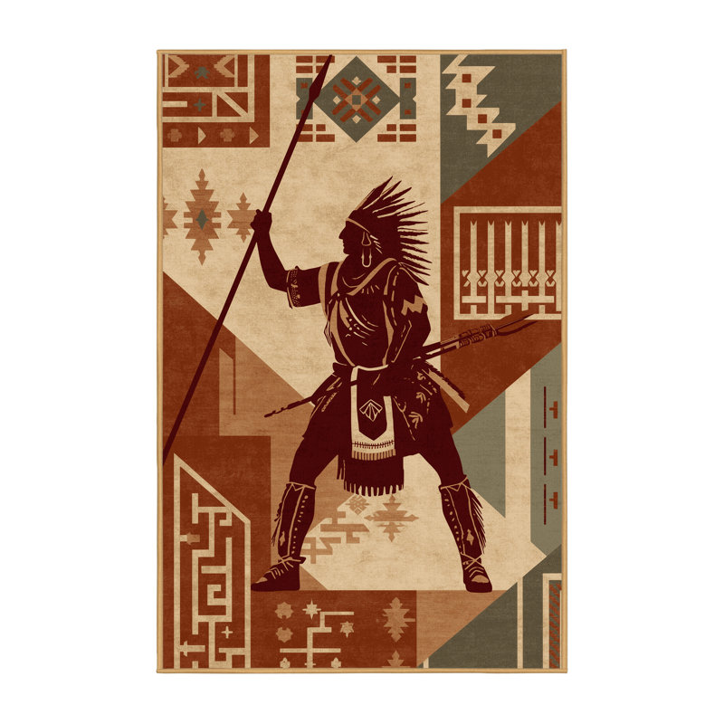Tapis brun à motif de blocs d'inspiration mondiale lavable à la machine Brooker Plains Warrior Spear - reliure brun clair