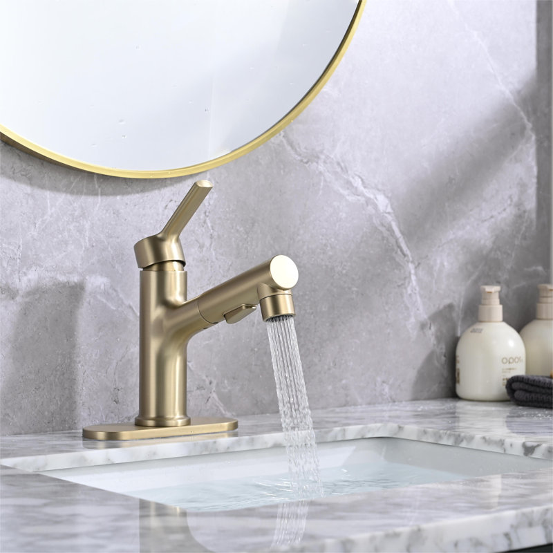 Console Single-handle Bathroom Faucet with Drain Assembly, Gold