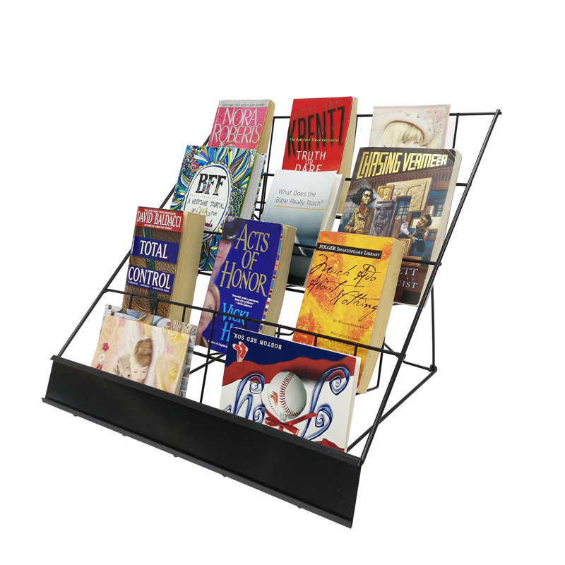 4-Tiered 18" Wire Display Rack Literature Brochure Magazine Stand Book Tabletop Rack, 2.5" Deep Open