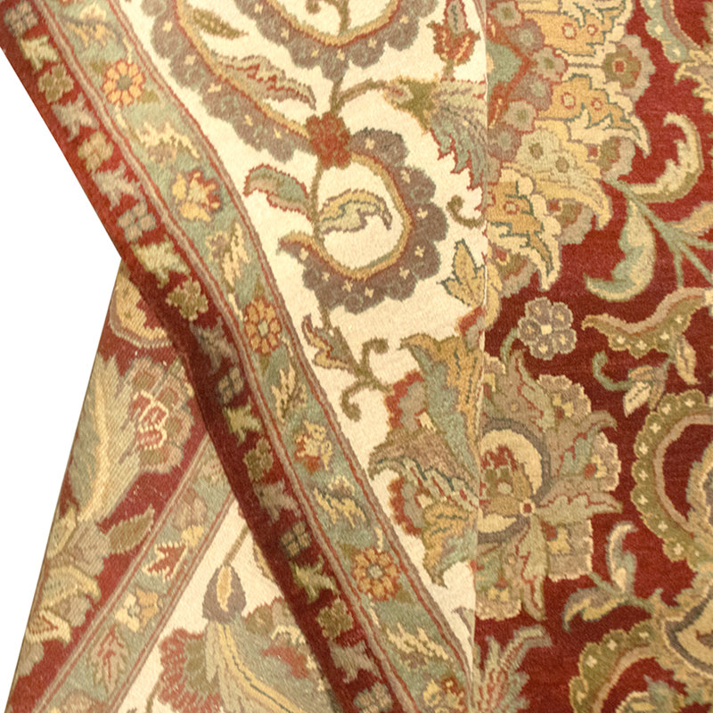 Tapis rouge et ivoire de haute qualité noué à la main