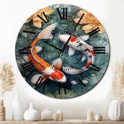 Horloge murale ronde en métal Koi Garden in Motion - Zen