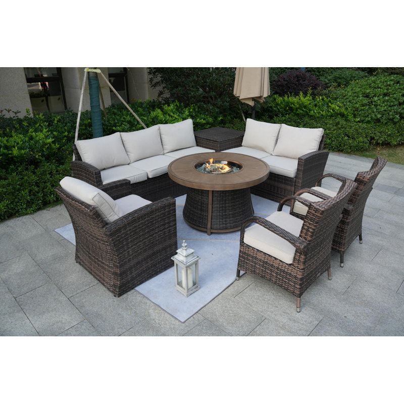 Areefa 8 - Person Patio Conversation Set with Cushions, Brown