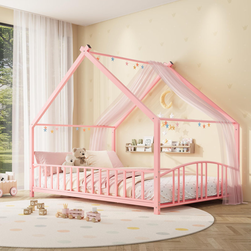 Lit double avec cadre et rails de maisonnette