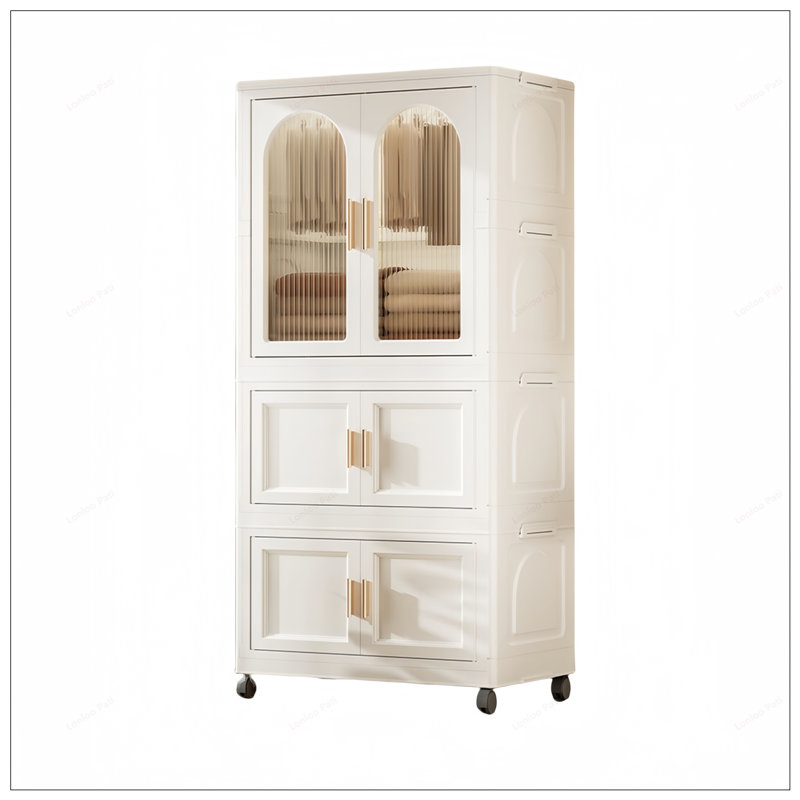 Armoire de rangement latérale pliante de 25,59 po de large avec porte magnétique et armoire de rangement en plastique avec roulettes