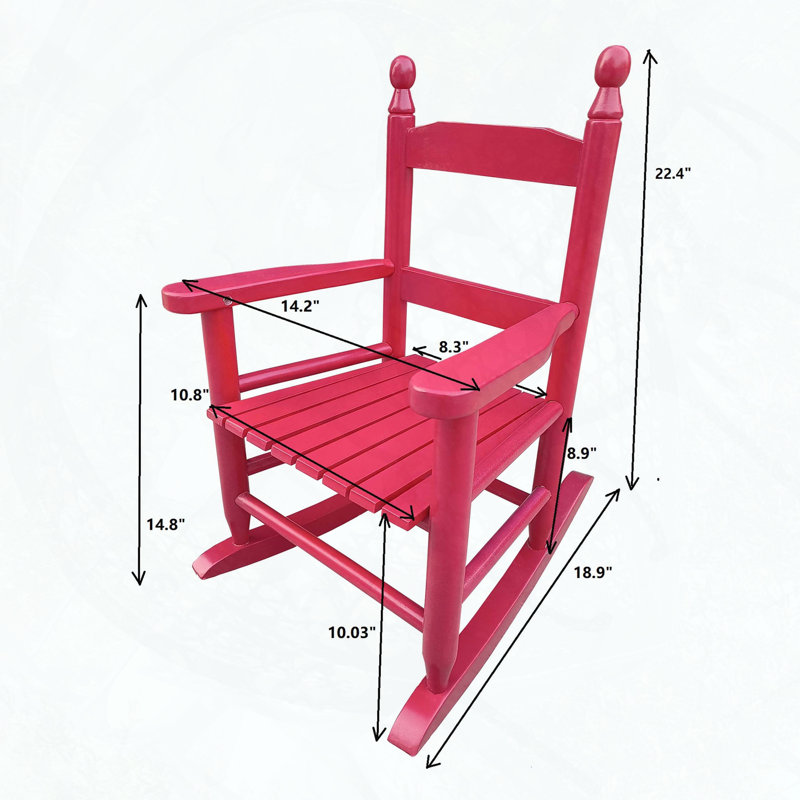 Chaise berçante pour enfants en bois massif rose rouge, Rose rouge