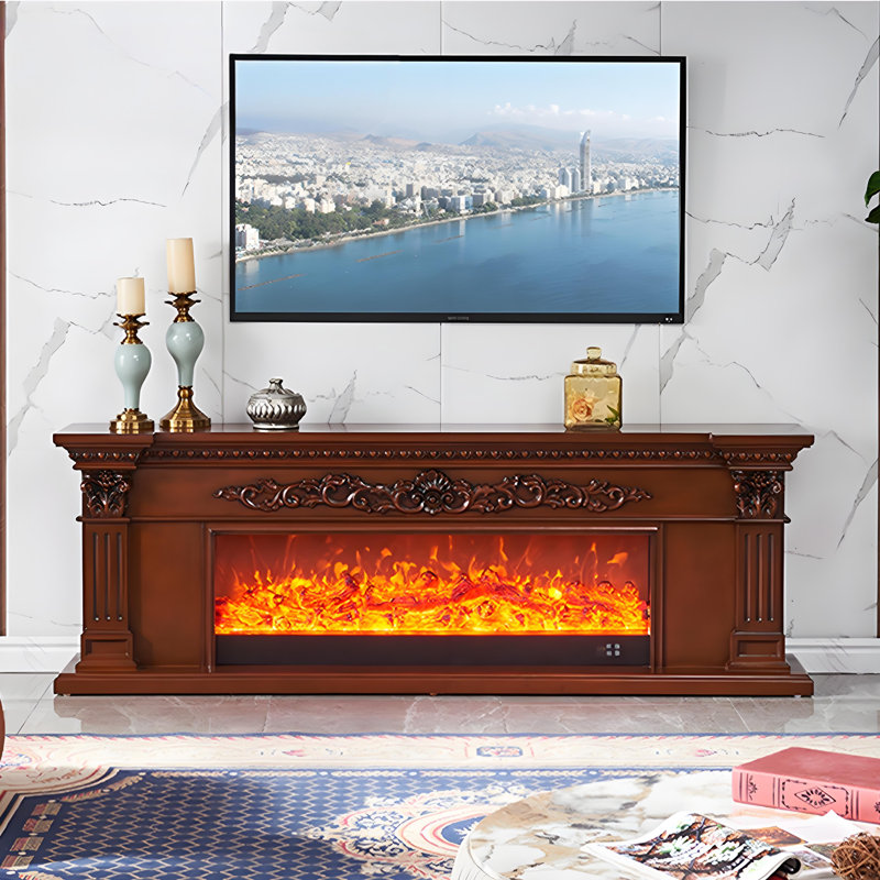 Foyer électrique 78,74 "brun avec décoration et chauffage 78,74", H 27,56 po x l 78,74 po x P 12,99 po, Brun