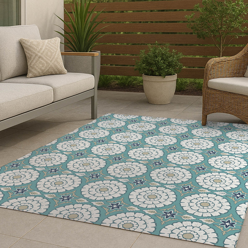 Tapis d'extérieur antidérapant Lexi, Bleu, Rectangle 96 po x 120 po