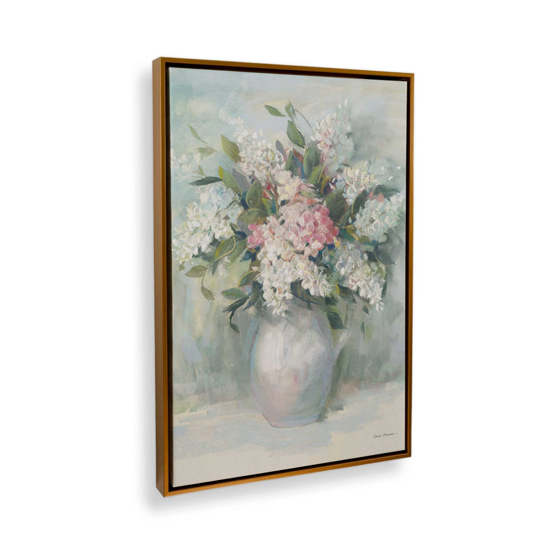 «Lilacs for Ellyn» par Carol Rowan, reproduction d'art, H 16 po x l 12 po, Cadre flottant, Doré