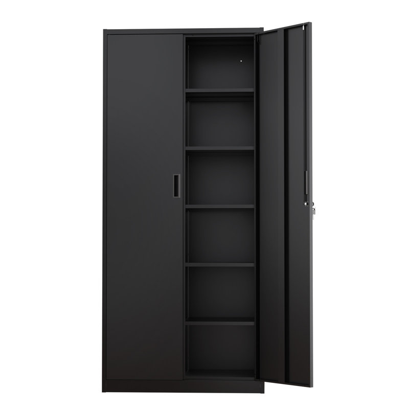 Armoire de rangement pour outils 70,8 po 2 portes en acier noir, Noir