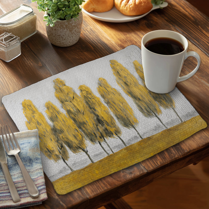 Napperon abstrait arbres jaunes - Décoration de chambre à coucher contemporaine