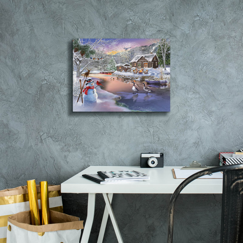 Trinx 'Winter Cabin 2' by Bigelow Illustrations Canvas Wall Art, 12" H x 16" W x 0.75" D
