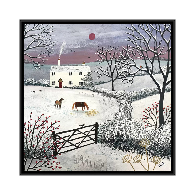 «Winter Grazing», reproduction sur toile, H 18 po x l 18 po x P 1,5 po, Toile avec cadre noir, Pas de tapis