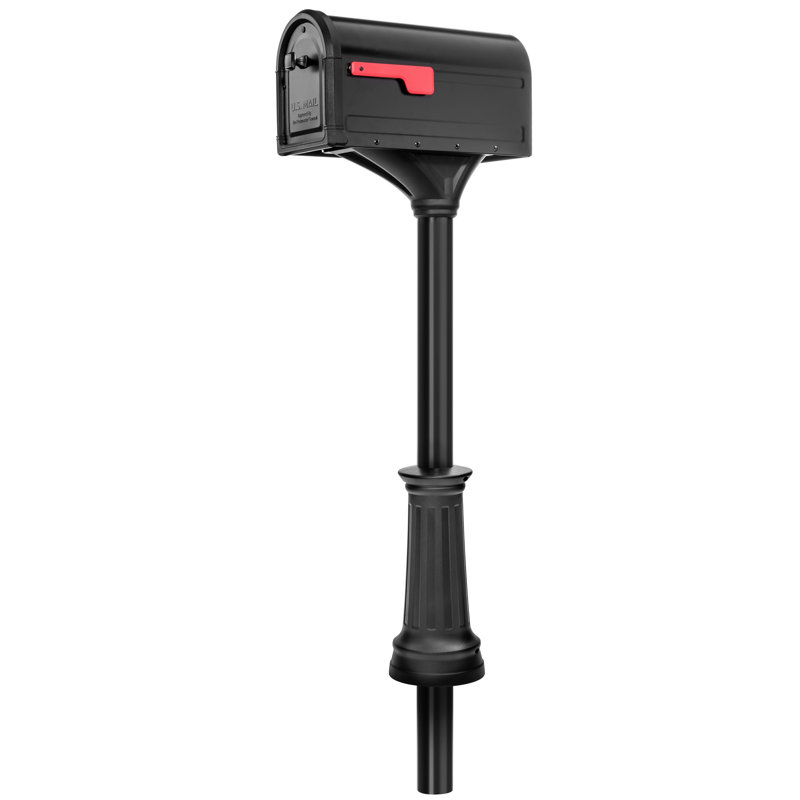 Large Black Aluminum Post Mount Mailbox with Steel Post