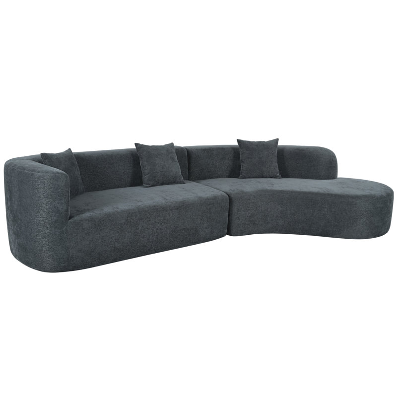 Grand canapé modulaire moderne 2 pièces avec 3 coussins, pour le salon, la chambre à coucher, Bleu grisâtre