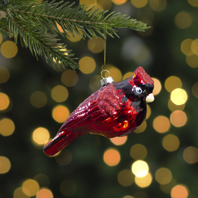 5.5" Red Cardinal Glittered Glass Christmas Ornament