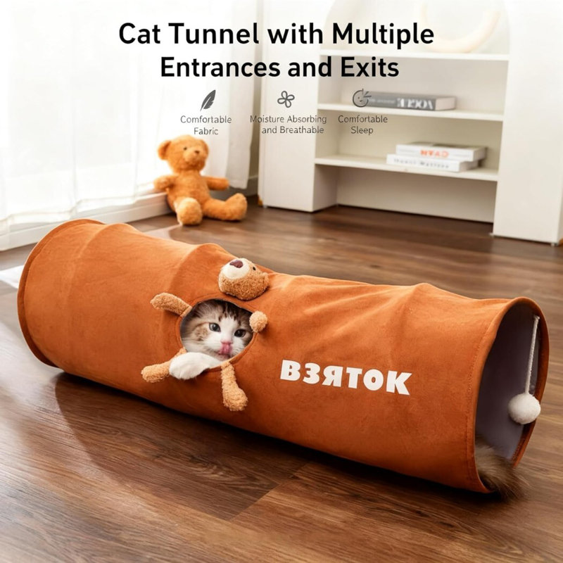 Lit tunnel pour chat pliable Cat Tunnel, Brun, Large 9.84" L x 31.5" W
