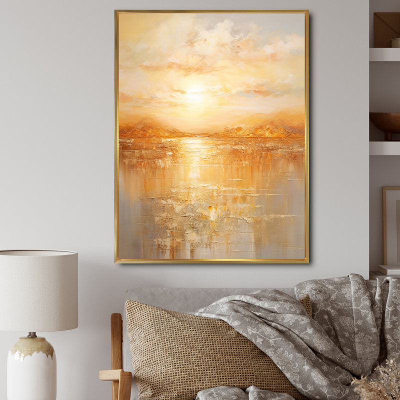 «Jacobien Bold Sunset Golden Collage II - Sunset», reproduction sur toile, H 40 po x l 30 po, Cadre flottant doré