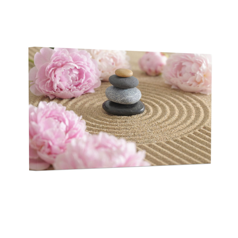 Motif de mode et de fleurs roses et pierres zen, H 12 po x l 18 po