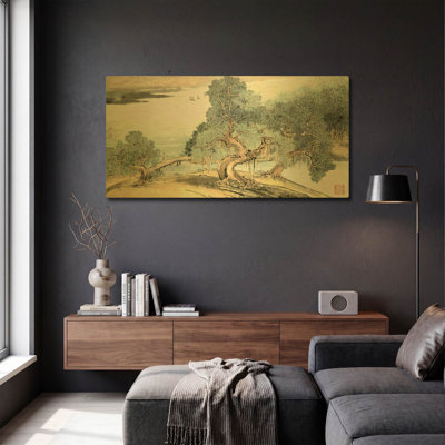 «A Stroll long the Riverbank» par River Han, art mural en métal doré, 48 po x 24 po