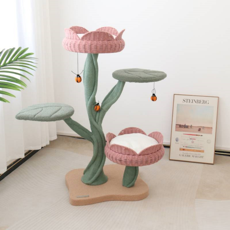Arbre à chat de 47,8 po avec poteaux à griffer Everhard, Vert/rose