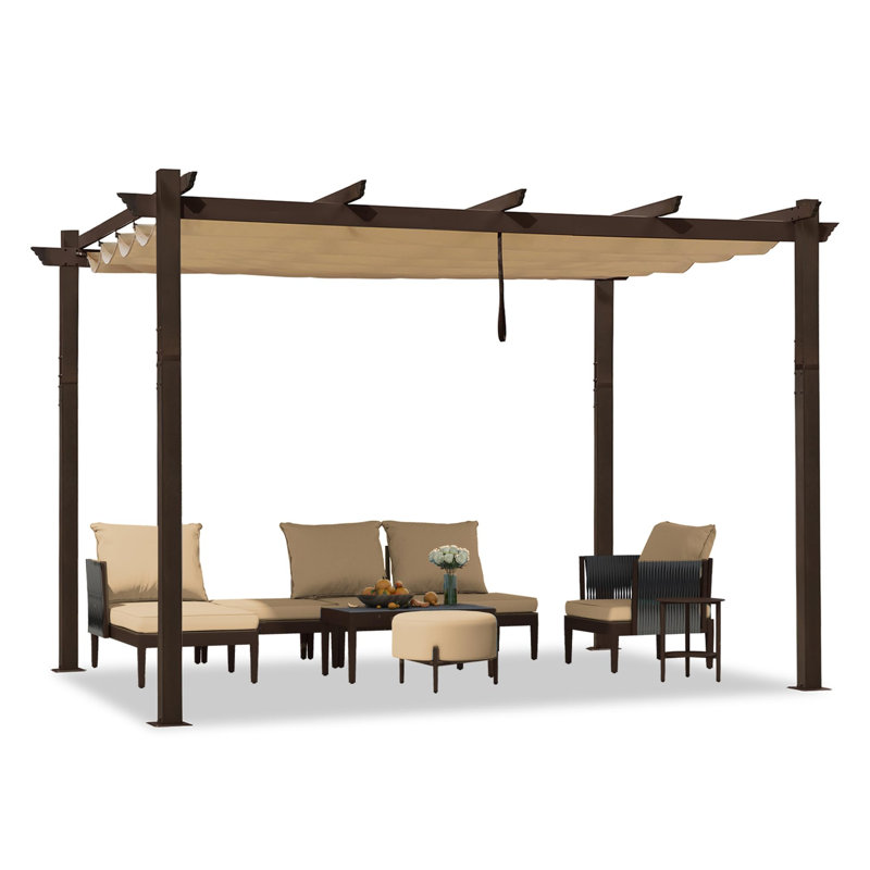 Pergola en aluminium mauve avec auvent, Kaki, H 96 po x l 144 po x P 118 po