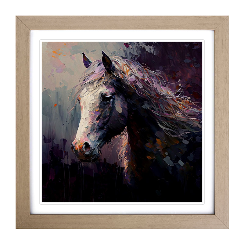Pony Impressionism - Single Picture Frame Print on Wood, Oak
