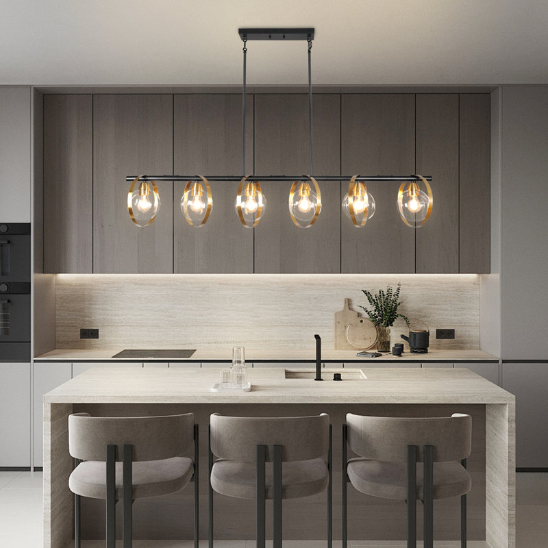 Modern 6-Light Matte Black Kitchen Island Chandelier For Kitchen Island Dining Room