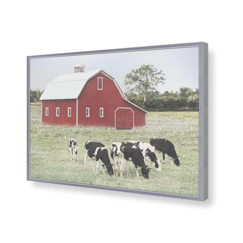 «Grazing Cows» par Lori Deiter, reproduction d'art, Silver, 32 W x 24 H, Framed Print