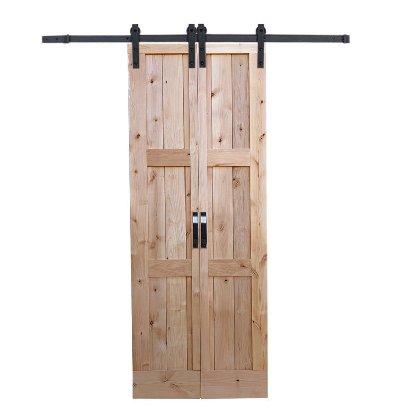 Porte de grange à deux compartiments en bois massif 32 po x 84 po non finie avec trousse de quincaillerie d'installation