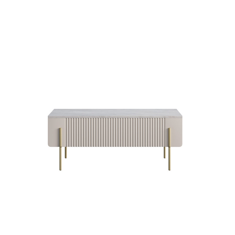 Otterburn Coffee Table with Storage, Cashmere/Gold, White Marble