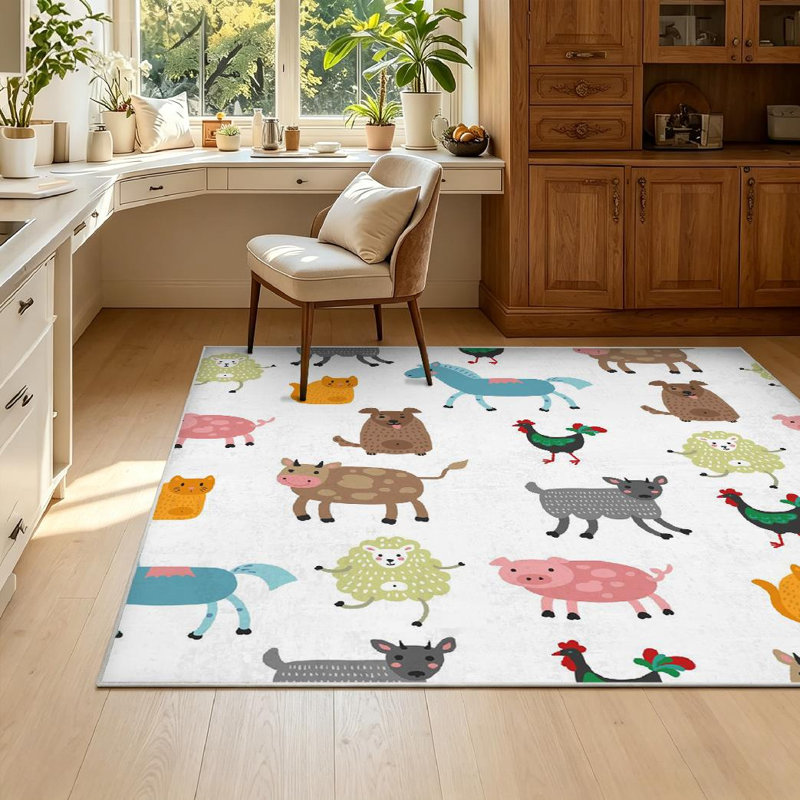 Tapis d'intérieur blanc lavable en machine, Rectangle 55 po x 79 po