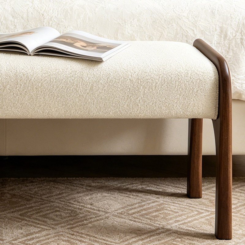 Chenille Upholstered Bench With Solid Wood Leg, Beige