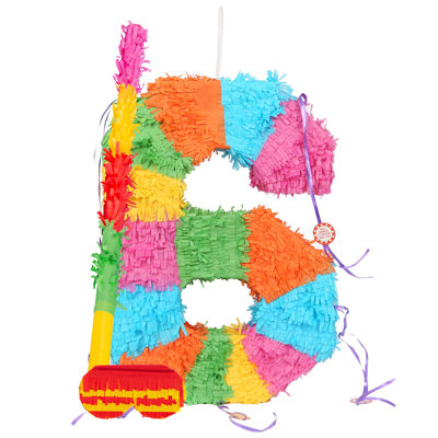 Fax Potato - Pinatas Number 6 Cardboard Pinata, Stick and Blindfold Set - W35cm x D7.5cm x H50cm - Multi
